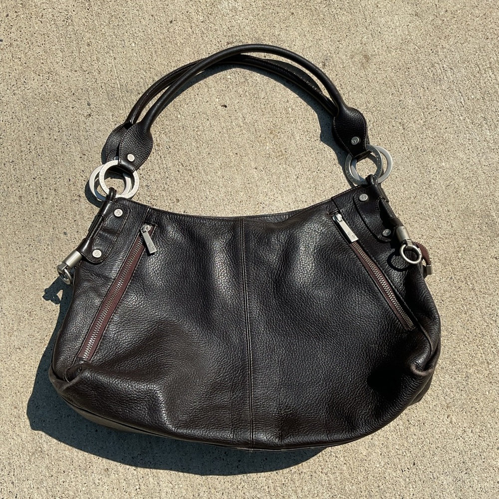 Fabrizio Poker Brown large Leather Shoulder Bag Italy